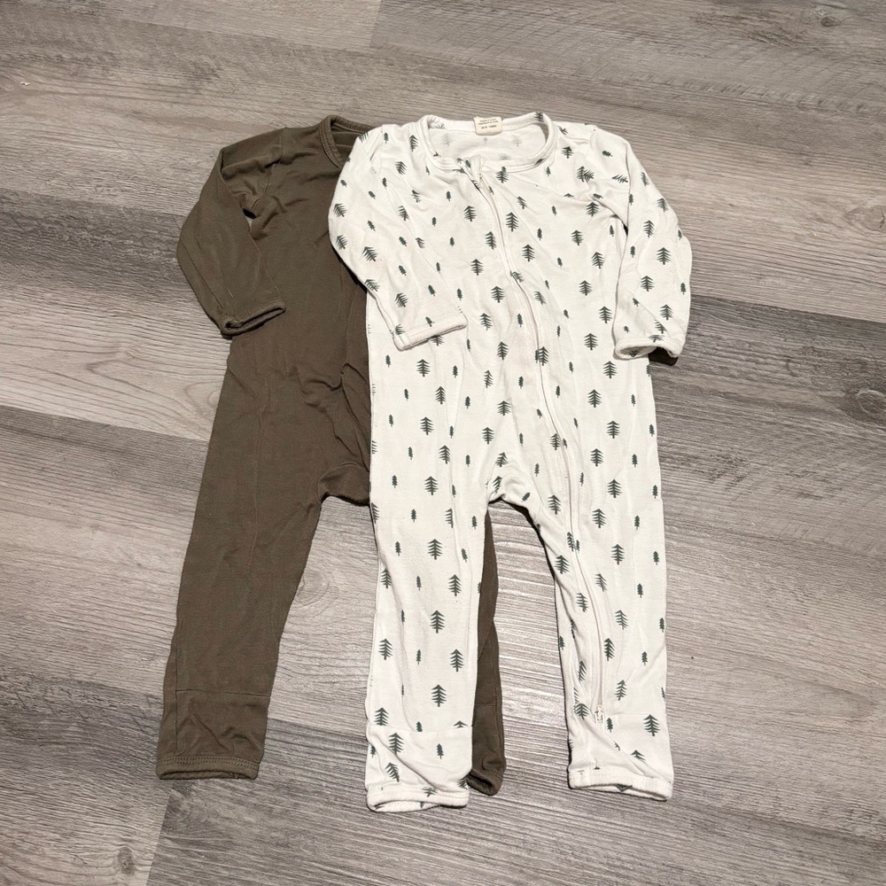 Larkspur Long Sleeve Footless Pajama Set - green & White Tree Print 6-12 Months